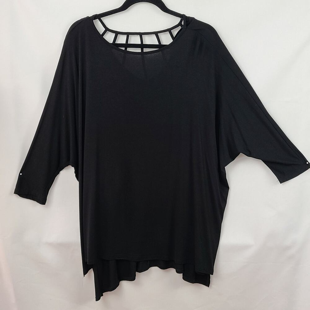 Cyrus oversized dolman sleeve lattice back black tunic hilo nwt